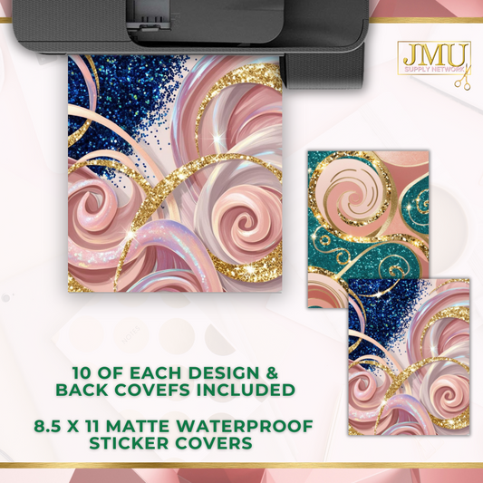 20 We print letter size  journal covers- rose abstract with teal and indigo