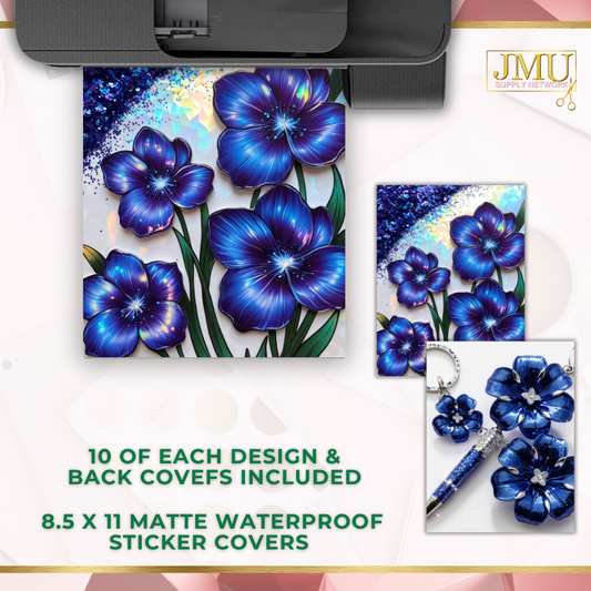 20 We print letter size  journal covers- floral indigo flowers