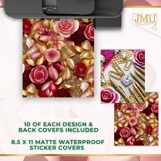 20 We print letter size  journal covers- golden fuschia floral