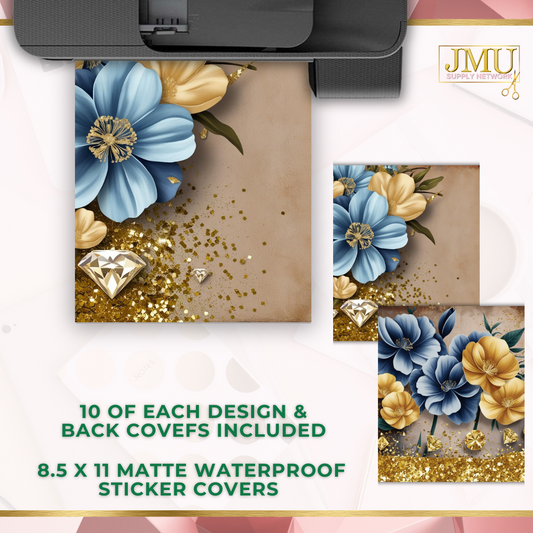 20 We print letter size  journal covers- blue and gold vintage